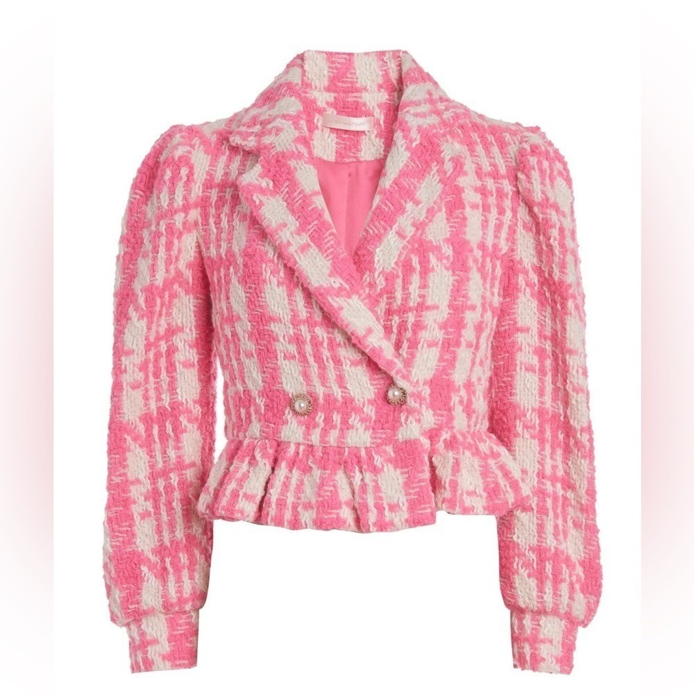 LoveShackFancy Braelynn Crop Wool Tweed Jacket in Majestic Pink, Size Medium NWT
